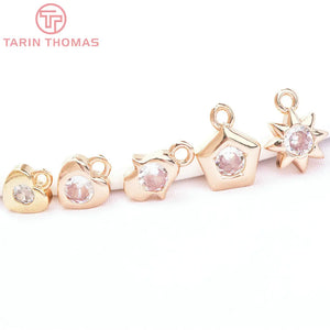 10PCS 24K Brass Zircon Charms Pendants for DIY Jewelry Making