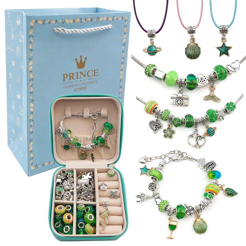 66pcs Charms Bracelet Making Kit, DIY Jewelry Beads Pendants Necklace