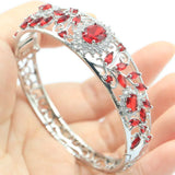 24.3g Red Blood Ruby CZ Women Silver Bangle Bracelet 7.5inch