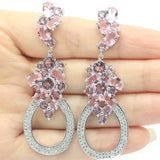 66x23mm Long Big 20g Violet Tanzanite Pink Kunzite CZ Women Silver Earrings Drop