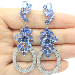 66x23mm Long Big 20g Violet Tanzanite Pink Kunzite CZ Women Silver Earrings Drop
