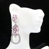 66x23mm Long Big 20g Violet Tanzanite Pink Kunzite CZ Women Silver Earrings Drop