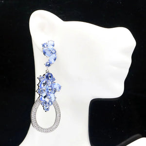 66x23mm Long Big 20g Violet Tanzanite Pink Kunzite CZ Women Silver Earrings Drop