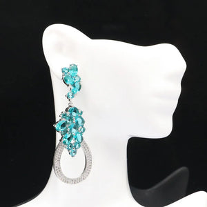 Eye Catching Aquamarine CZ Silver Earrings Drop