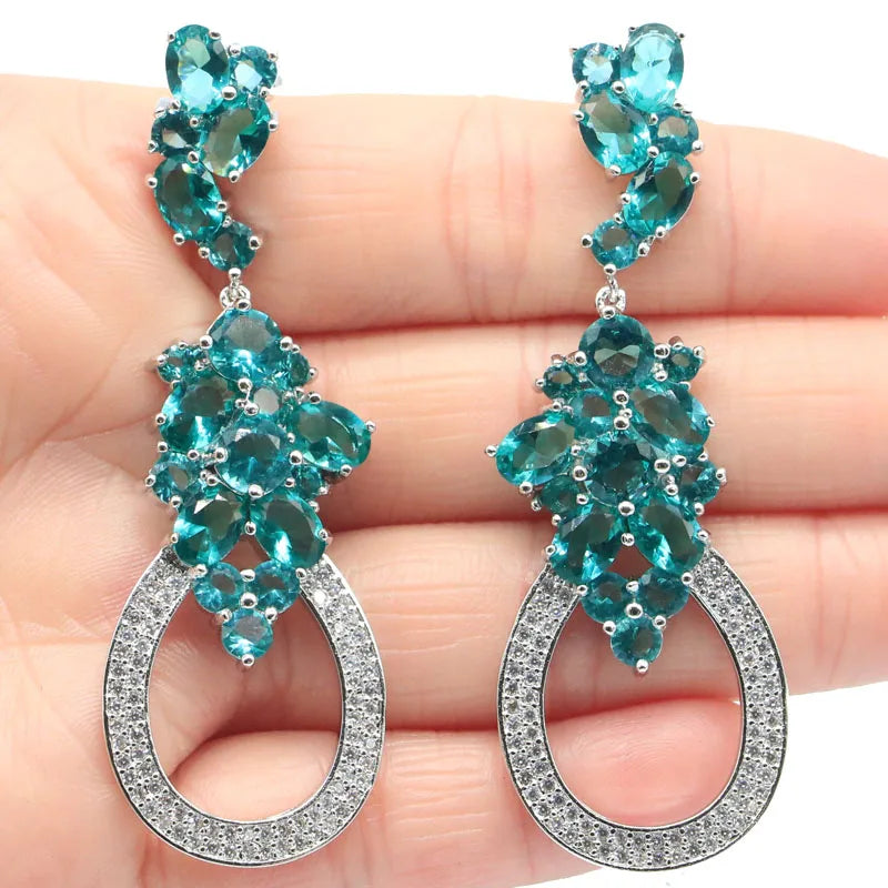 Eye Catching Aquamarine CZ Silver Earrings Drop