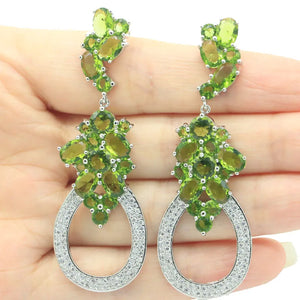 Eye Catching Green Peridot Tanzanite CZ Silver Earrings