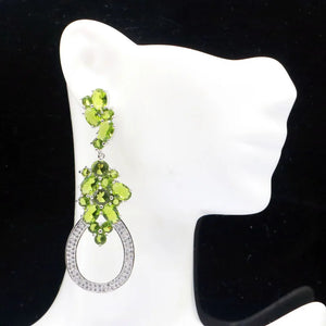 Eye Catching Green Peridot Tanzanite CZ Silver Earrings