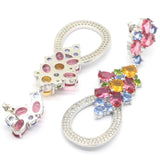Pink Tourmaline Citrine Peridot CZ Silver Earrings
