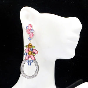 Pink Tourmaline Citrine Peridot CZ Silver Earrings