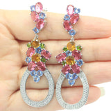 Pink Tourmaline Citrine Peridot CZ Silver Earrings