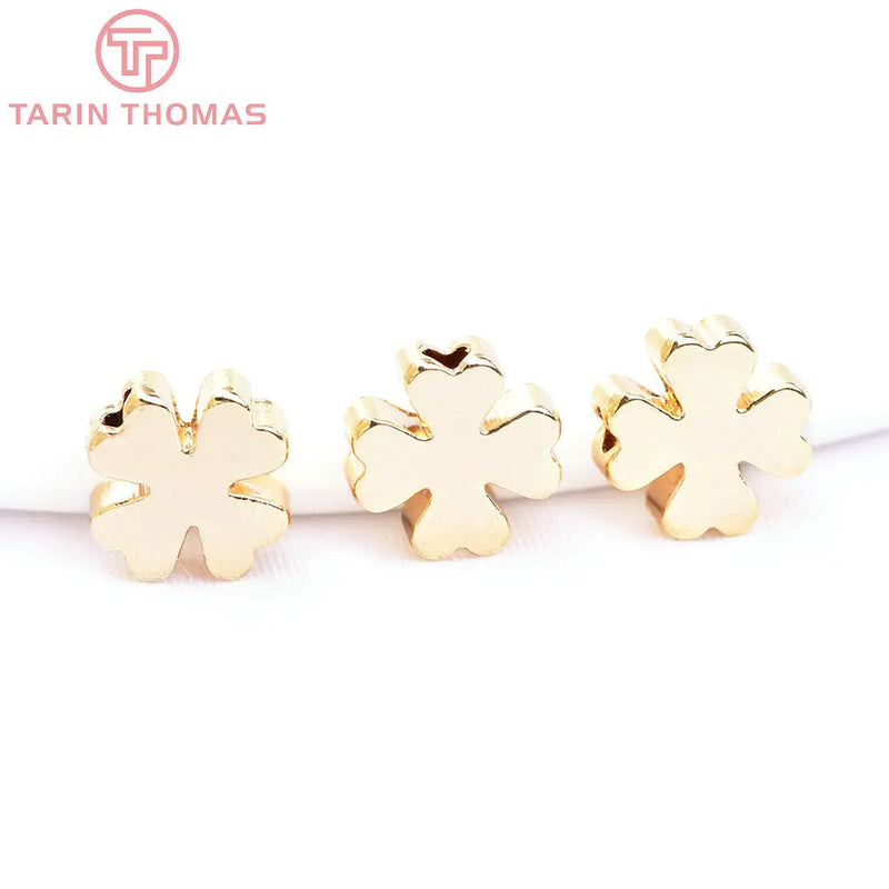 20PCS 7.5MM 24K Plated Brass Four-leaf Clover Beads