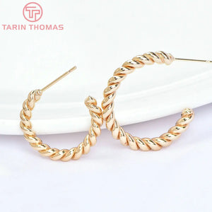 4PCS 21MM 26MM 24K Brass Round Weave Stud Earrings