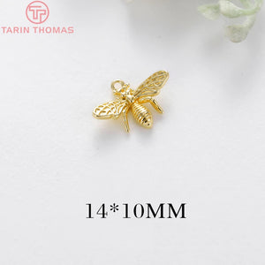 10PCS 14x10MM 24K Brass Bee Pendants Charms DIY Jewelry Findings