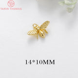 10PCS 14x10MM 24K Brass Bee Pendants Charms DIY Jewelry Findings