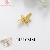 10PCS 14x10MM 24K Brass Bee Pendants Charms DIY Jewelry Findings