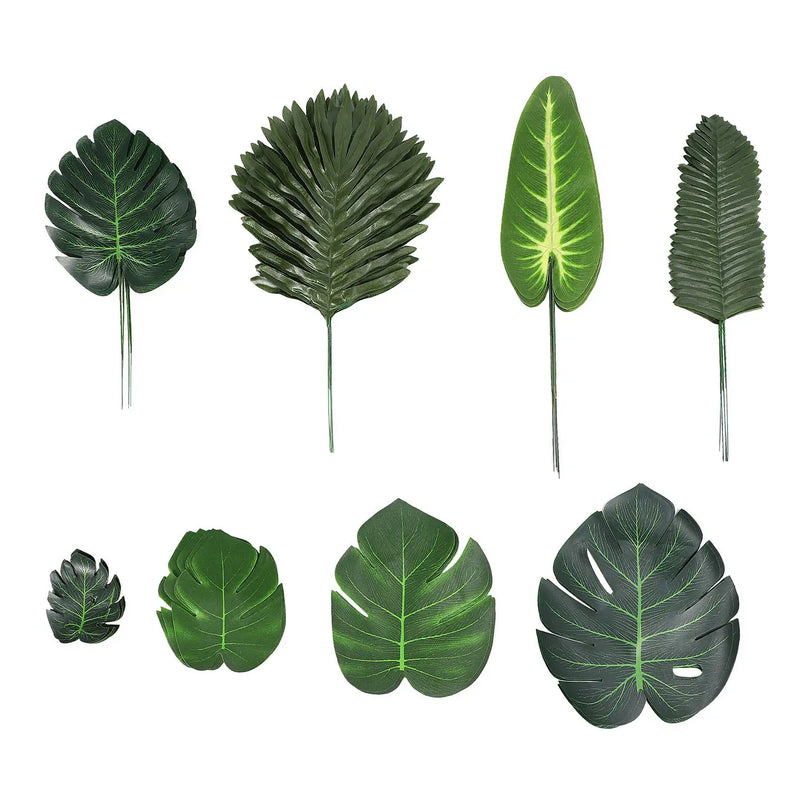 Tropical Party Decor: Monstera & Palm Leaves - Set of 68