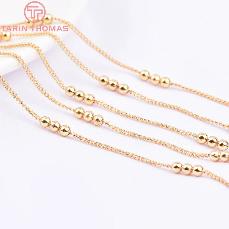 3MM 24K Brass Chain Beads 2Meters Necklace Bracelet DIY Jewelry Findings