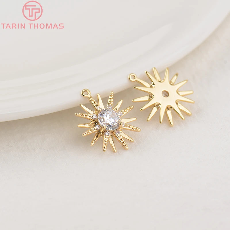 4PCS 15x16MM 24K Brass Zircon Star Pendants Charms Diy Jewelry Findings