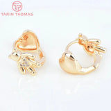 4PCS 15x13MM 24K Brass Zircon Bear Heart Earring Clasp DIY Jewelry Findings