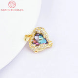 4PCS 16x17MM 24K Brass Zircon Heart Charms Pendants DIY Jewelry Making