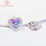 4PCS 16x17MM 24K Brass Zircon Heart Charms Pendants DIY Jewelry Making