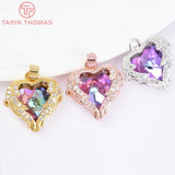 4PCS 16x17MM 24K Brass Zircon Heart Charms Pendants DIY Jewelry Making