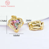 4PCS 16x17MM 24K Brass Zircon Heart Charms Pendants DIY Jewelry Making