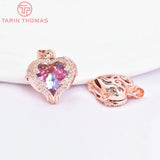 4PCS 16x17MM 24K Brass Zircon Heart Charms Pendants DIY Jewelry Making