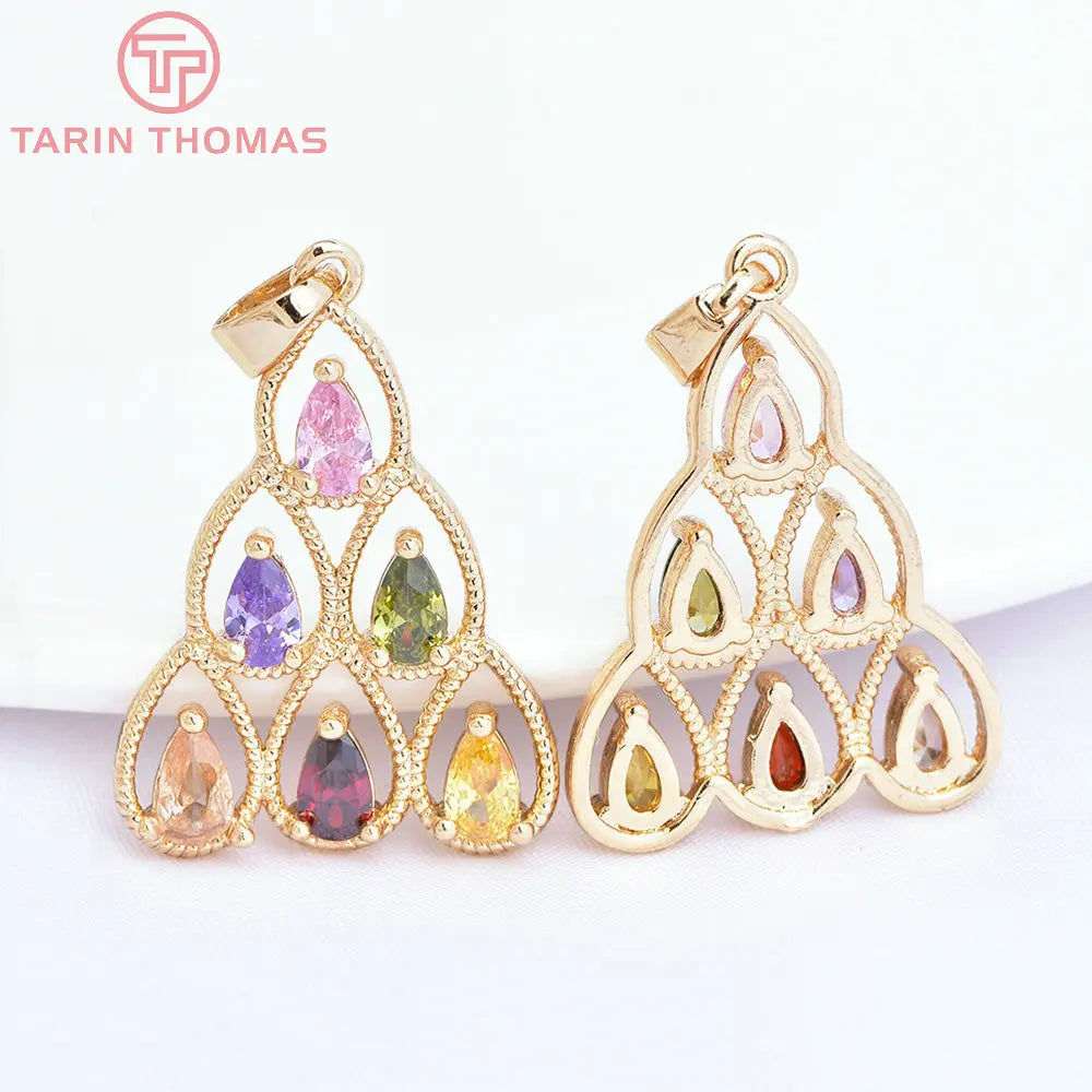 4PCS 24K Brass Glass Charms Pendants High DIY Jewelry Findings