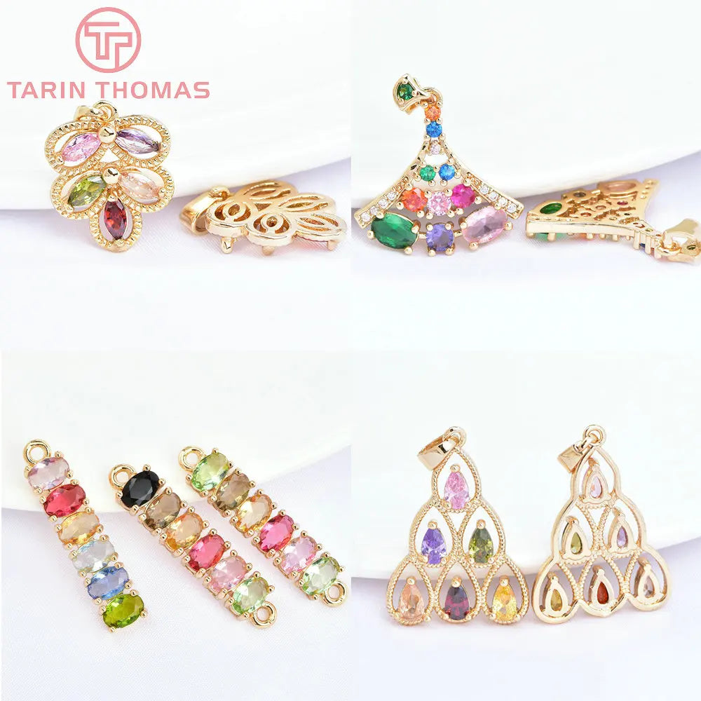 4PCS 24K Brass Glass Charms Pendants High DIY Jewelry Findings