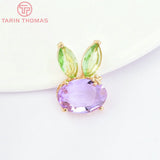 6PCS 14x20MM 24K Brass Glass Rabbit Charms Pendants DIY Jewelry Findings