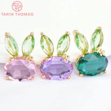 6PCS 14x20MM 24K Brass Glass Rabbit Charms Pendants DIY Jewelry Findings