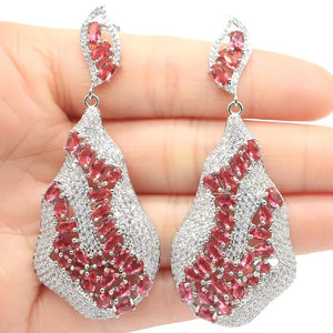Big 16.7g Rhodolite Garnet CZ Silver Earrings