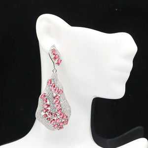 Big 16.7g Rhodolite Garnet CZ Silver Earrings