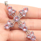 Long Cross 10g Rich Aquamarine Pink Kunzite Silver Pendant