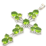 Classic Long Cross Green Peridot Silver Pendant for Men