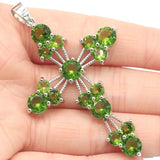 Classic Long Cross Green Peridot Silver Pendant for Men
