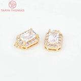 4PCS 7x10.5MM 24K Brass Zircon Charms Pendants DIY Jewelry Findings