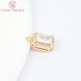 4PCS 7x10.5MM 24K Brass Zircon Charms Pendants DIY Jewelry Findings