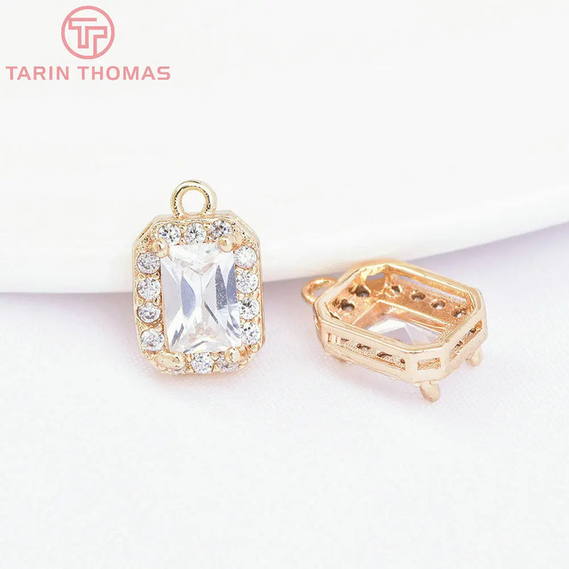 4PCS 7x10.5MM 24K Brass Zircon Charms Pendants DIY Jewelry Findings