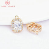 4PCS 7x10.5MM 24K Brass Zircon Charms Pendants DIY Jewelry Findings