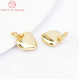 6PCS 10MM 18K Brass Heart Charms Pendants for DIY Jewelry Making