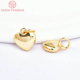 6PCS 10MM 18K Brass Heart Charms Pendants for DIY Jewelry Making