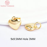 6PCS 10MM 18K Brass Heart Charms Pendants for DIY Jewelry Making