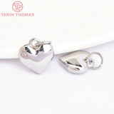 6PCS 10MM 18K Brass Heart Charms Pendants for DIY Jewelry Making