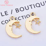 6PCS 13x9MM 24K Brass Zircon Moon Star Pendants Charms DIY Jewelry Findings