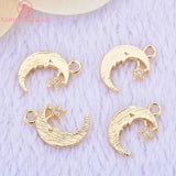 6PCS 13x9MM 24K Brass Zircon Moon Star Pendants Charms DIY Jewelry Findings