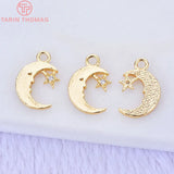 6PCS 13x9MM 24K Brass Zircon Moon Star Pendants Charms DIY Jewelry Findings