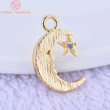 6PCS 13x9MM 24K Brass Zircon Moon Star Pendants Charms DIY Jewelry Findings