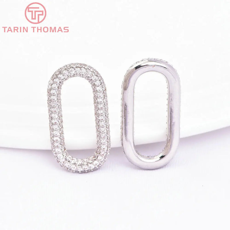 2PCS Platinum Brass Oval Charms Pendants with Zircon - DIY Jewelry Makin